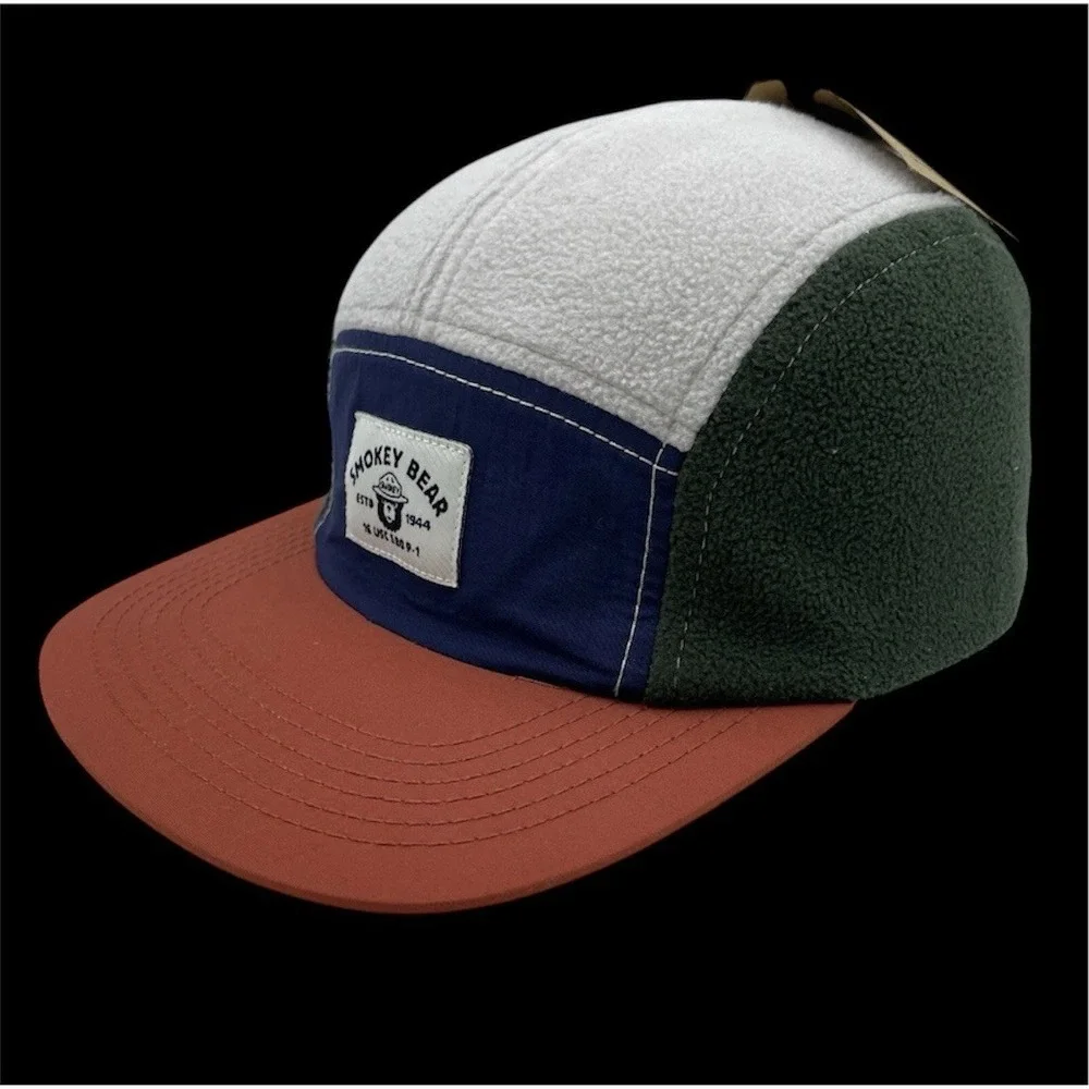 Smokey The Bear‎ Hat Adult 5 Panel Sherpa Fleece Nylon Baseball Cap Patch NEW